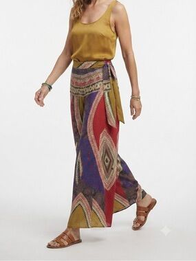 NWT WIDE LEG PRINTED PALAZZO HIGH WAIST PANTS SIZE L GREEN OLIVE RED NAVY ORANGE